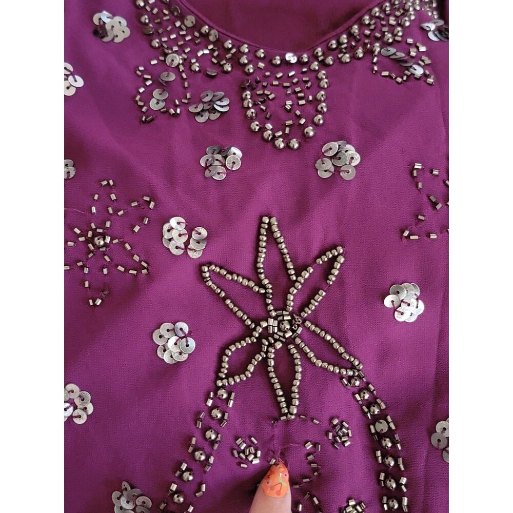 Beaded Sequin Dress Black Label Purple Small - Picture 6 of 9